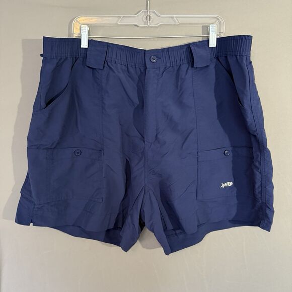 AFTCO Shorts Mens 44 Navy Nylon Fishing Cargo Hiking Elastic Stretch Camp 6” - Picture 1 of 11
